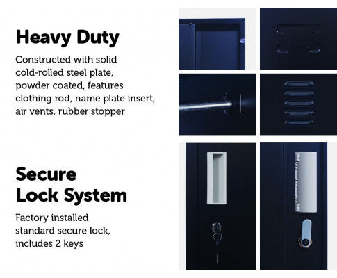 KENZIE STANDARD LOCK TWO-DOOR  OFFICE - GYM - STORAGE - SHED - LOCKER - BLACK