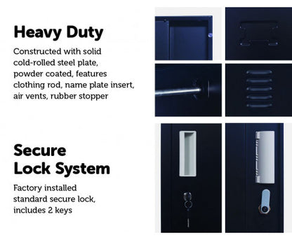 KENZIE STANDARD LOCK TWO-DOOR  OFFICE - GYM - STORAGE - SHED - LOCKER - BLACK