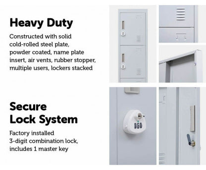 KENZIE FOUR-DOOR  OFFICE - GYM - STORAGE - SHED - LOCKER WITH 3-DIGIT COMBINATION LOCK  - GREY