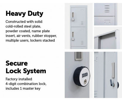 KENZIE FOUR-DOOR  OFFICE - GYM - STORAGE - SHED - LOCKER WITH 4-DIGIT COMBINATION LOCK  - GREY