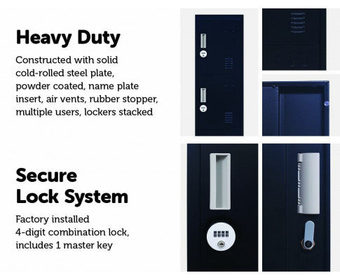 KENZIE FOUR-DOOR  OFFICE - GYM - STORAGE - SHED - LOCKER WITH 4-DIGIT COMBINATION LOCK  - BLACK