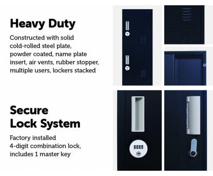 KENZIE FOUR-DOOR  OFFICE - GYM - STORAGE - SHED - LOCKER WITH 4-DIGIT COMBINATION LOCK  - BLACK