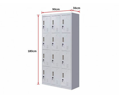 KENZIE STANDARD LOCK 12 DOOR  OFFICE - GYM - STORAGE - SHED - LOCKER - GREY