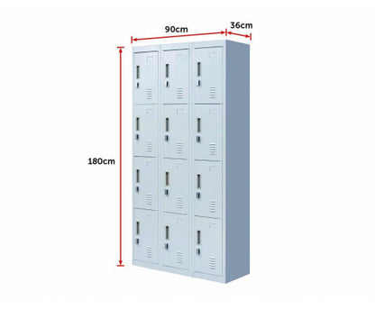 KENZIE PADLOCK - OPERATED 12 DOOR OFFICE - GYM - STORAGE - SHED - LOCKER - GREY