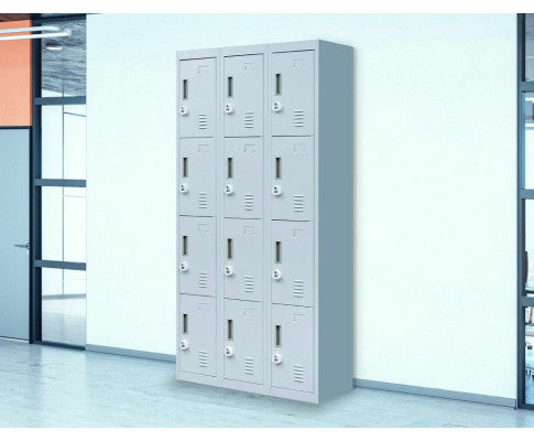 KENZIE  12 DOOR OFFICE - GYM - STORAGE - SHED WITH 3-DIGIT COMBINATION LOCK  - LOCKER - GREY