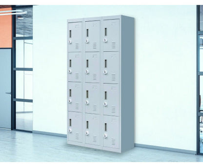 KENZIE  12 DOOR OFFICE - GYM - STORAGE - SHED WITH 3-DIGIT COMBINATION LOCK  - LOCKER - GREY