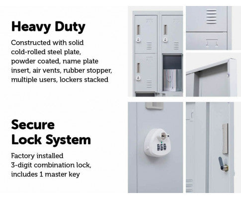 KENZIE  12 DOOR OFFICE - GYM - STORAGE - SHED WITH 3-DIGIT COMBINATION LOCK  - LOCKER - GREY