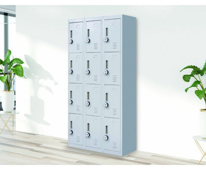 KENZIE 12 DOOR OFFICE - GYM - STORAGE - SHED WITH 4-DIGIT COMBINATION LOCK  - LOCKER - GREY