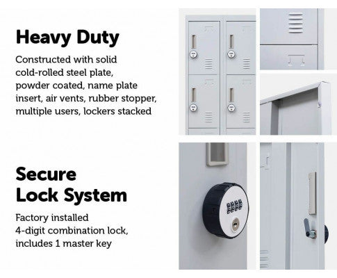 KENZIE 12 DOOR OFFICE - GYM - STORAGE - SHED WITH 4-DIGIT COMBINATION LOCK  - LOCKER - GREY
