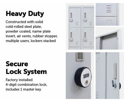 KENZIE 12 DOOR OFFICE - GYM - STORAGE - SHED WITH 4-DIGIT COMBINATION LOCK  - LOCKER - GREY