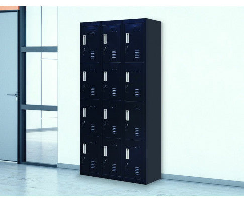 Kenzie Standard Lock 12 Door Office - Gym - Storage - Shed - Locker - Black