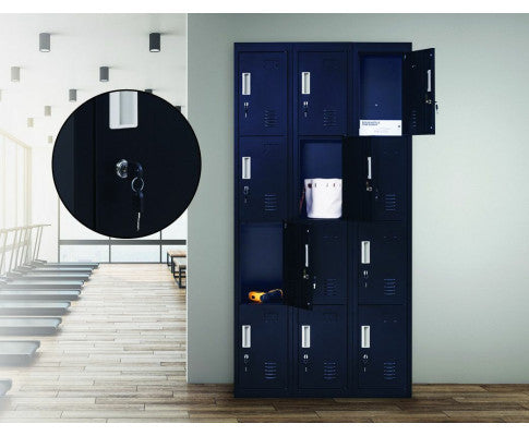 KENZIE STANDARD LOCK 12 DOOR  OFFICE - GYM - STORAGE - SHED - LOCKER - BLACK