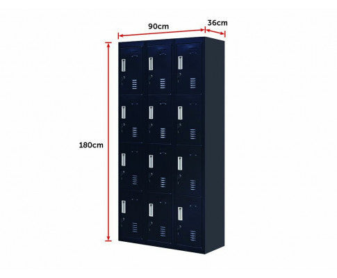 KENZIE STANDARD LOCK 12 DOOR  OFFICE - GYM - STORAGE - SHED - LOCKER - BLACK