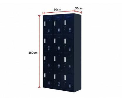 KENZIE STANDARD LOCK 12 DOOR  OFFICE - GYM - STORAGE - SHED - LOCKER - BLACK