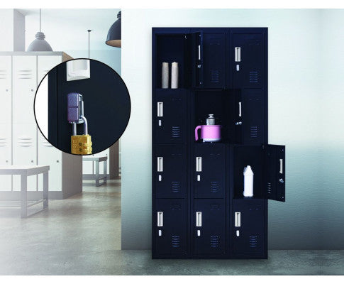 KENZIE PADLOCK - OPERATED 12 DOOR OFFICE - GYM - STORAGE - SHED - LOCKER - BLACK