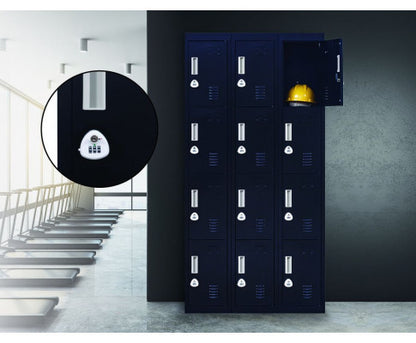 KENZIE  12 DOOR OFFICE - GYM - STORAGE - SHED WITH 3-DIGIT COMBINATION LOCK  - LOCKER - BLACK