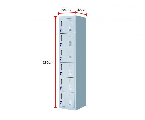 KENZIE STANDARD LOCK 6-DOOR  OFFICE - GYM - STORAGE - SHED - LOCKER - GREY