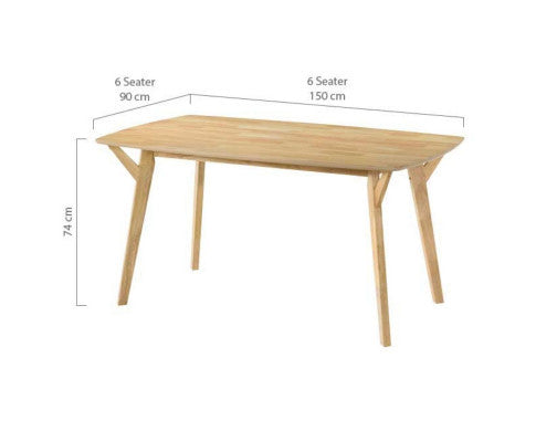 KENYA 6 SEATER DINING TABLE -740(H) x 1500(W) x 900(D) - NATURAL LIGHT OAK