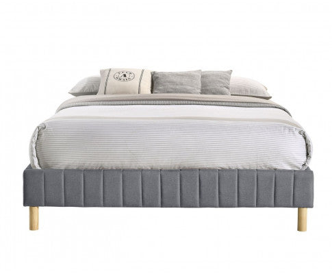QUEEN MILLICENT FABRIC BED BASE FRAME  ONLY - LIGHT GREY