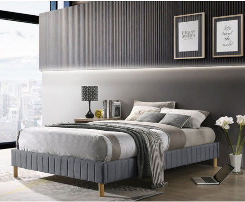 Queen Millicent Fabric Bed Base Frame Only - Light Grey
