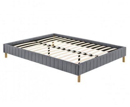 KING SINGLE MILLICENT FABRIC BED BASE FRAME  ONLY - LIGHT GREY
