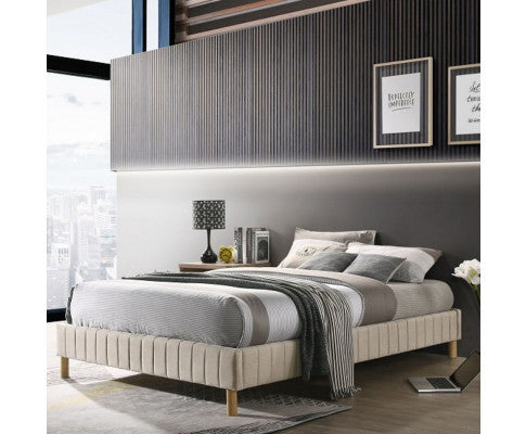 DOUBLE MILLICENT FABRIC BED BASE FRAME  ONLY - BEIGE