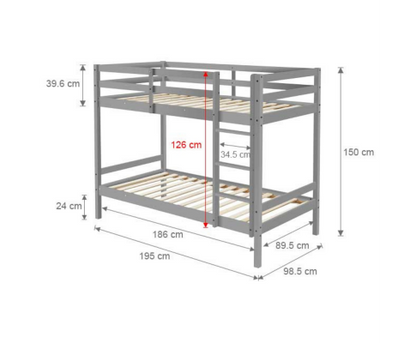 SINGLE OVER SINGLE 2 RAIL BUNK BED - GREY