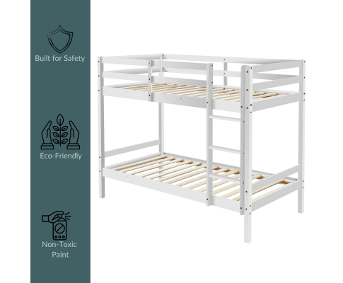 SINGLE OVER SINGLE ATOMIC 2 RAIL BUNK BED - WHITE
