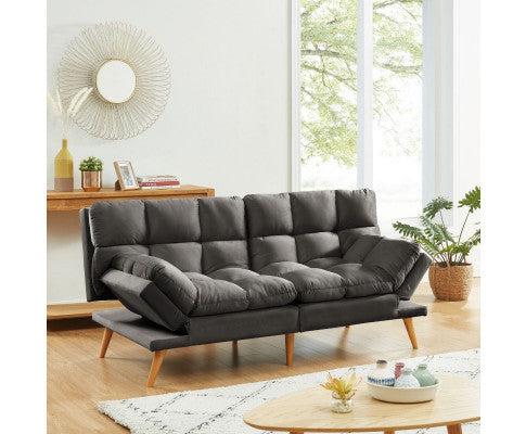 MIKLAUS VELVET FABRIC 3 SEATER SOFA BED - CHARCOAL