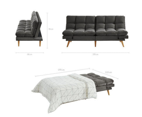 MIKLAUS VELVET FABRIC 3 SEATER SOFA BED - CHARCOAL