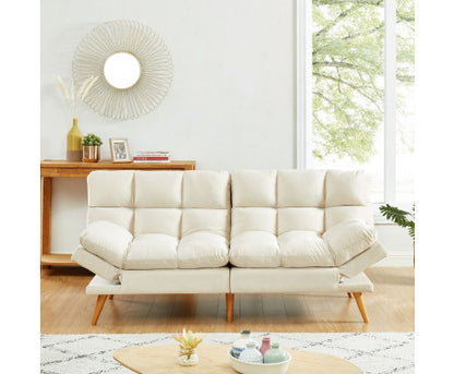 MIKLAUS VELVET FABRIC 3 SEATER SOFA BED - CREAM