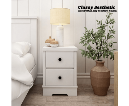 PERNILLE 2 DRAWER BEDSIDE TABLE - WHITE