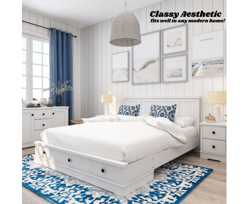 QUEEN PERNILLE BED FRAME WITH STORAGE DRAWERS - WHITE