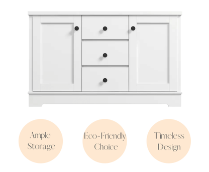 PERNILLE 2 DOOR/ 3 DRAWER SIDEBOARD - 745(H) x 1200(W) x 400(D) - WHITE