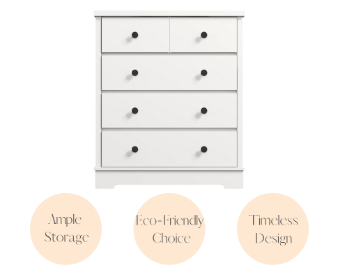 PERNILLE 5 DRAWER TALLBOY - WHITE
