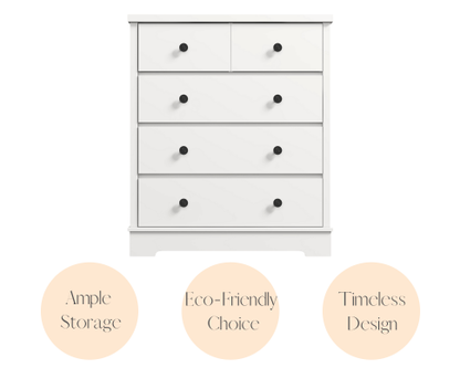 PERNILLE 5 DRAWER TALLBOY - WHITE