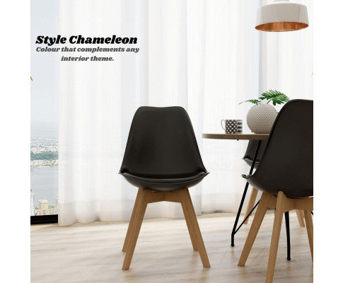 CASSIUS (SET OF 2) PU PADDED DINING CHAIR - BLACK