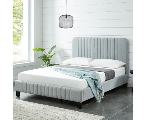 KING CARSLIE FABRIC BED - STONE GREY