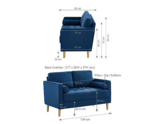 SANDARA 2 SEATER FABRIC SOFA - BLUE