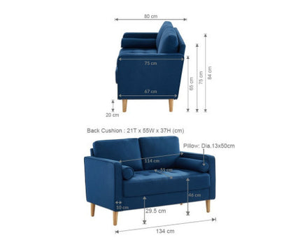 SANDARA 2 SEATER FABRIC SOFA - BLUE