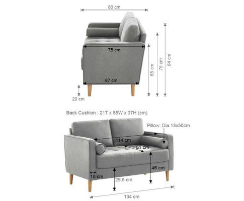 SANDARA 2 SEATER FABRIC SOFA - LIGHT GREY