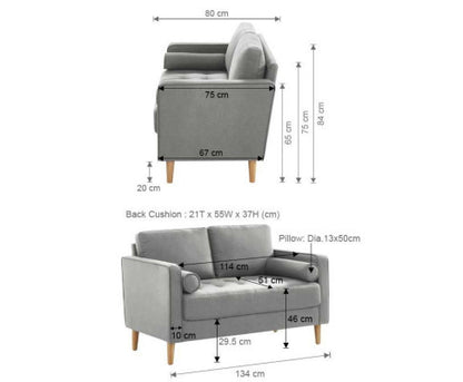 SANDARA 2 SEATER FABRIC SOFA - LIGHT GREY