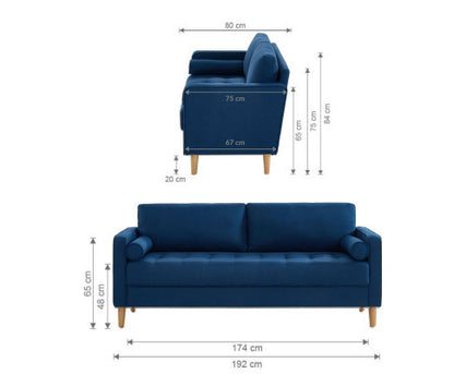 SANDARA 3 SEATER FABRIC SOFA - BLUE