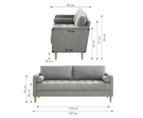 SANDARA 3 SEATER FABRIC SOFA - LIGHT GREY