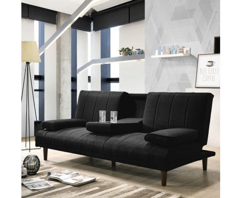 HUXLEY 3 SEATER FABRIC FOLDABLE SOFA BED WITH CUPHOLDER -  CHARCOAL