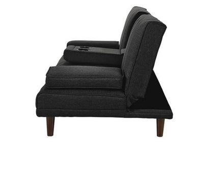 HUXLEY 3 SEATER FABRIC FOLDABLE SOFA BED WITH CUPHOLDER -  CHARCOAL