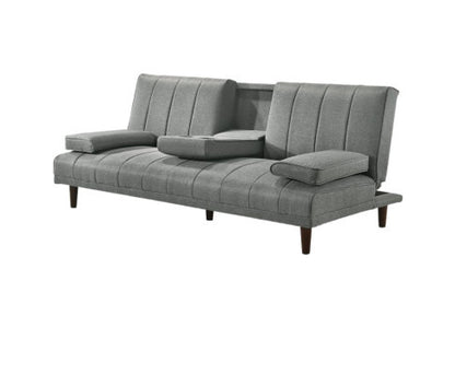 HUXLEY 3 SEATER FABRIC FOLDABLE SOFA BED WITH CUPHOLDER -  LIGHT GREY