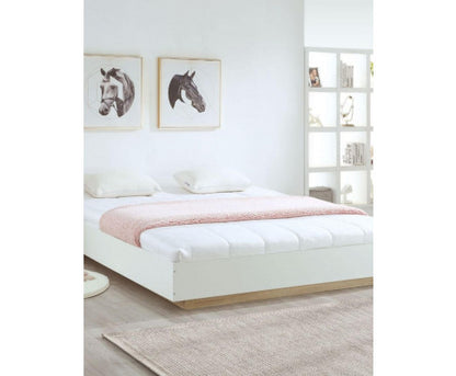 QUEEN BRAWEN  BED BASE FRAME  ONLY - WHITE & OAK