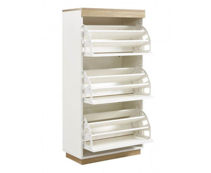 BRANWEN 3 DOOR SMALL SHOE CABINET - WHITE & OAK