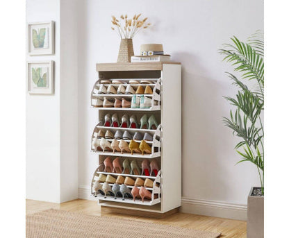 BRANWEN 3 DOOR SMALL SHOE CABINET - WHITE & OAK